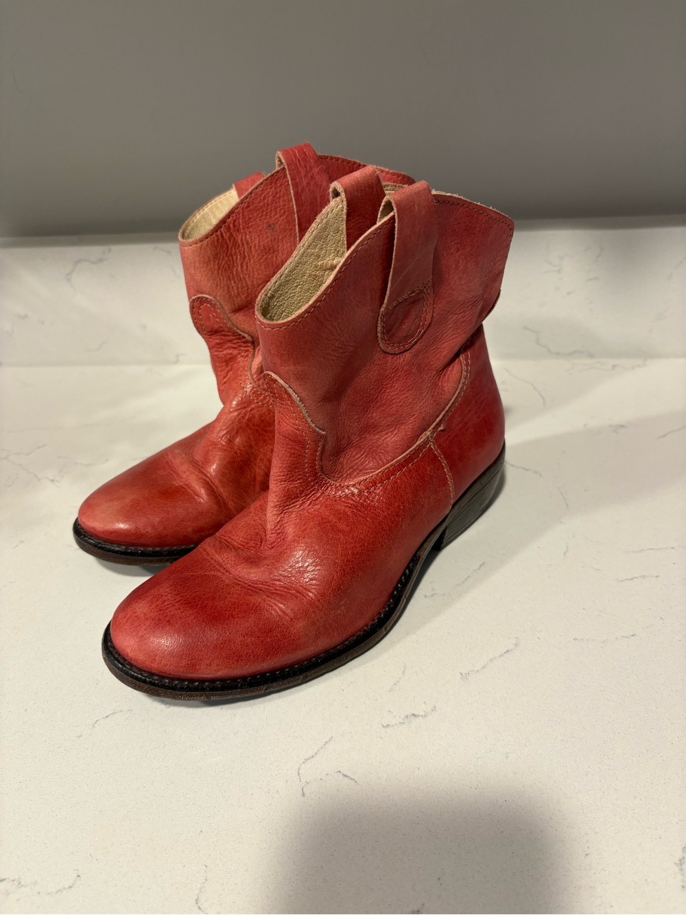 Women's Red Leather steve madden Annabelle Western Ankle Boots
